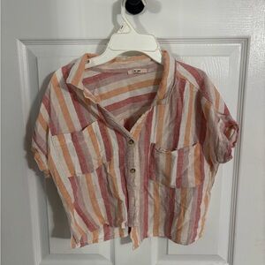 Francesca's Collections Striped Crop Top - Pink, Orange, White